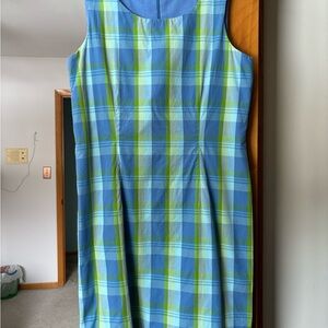 Blue and Green Plaid Sleeveless Dress